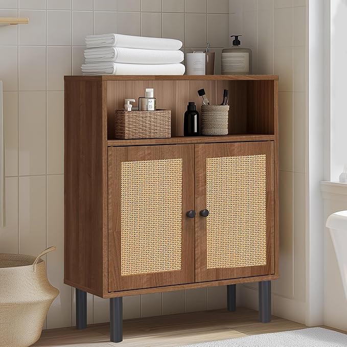 Rattan Storage Cabinet, Boho Accent Cabinet by DONGRONG