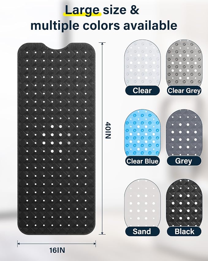 Non Slip Bathtub Mat for Tub & Shower, Machine Washable 40"x16" Anti Slip Bath - Image 6
