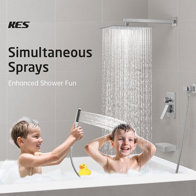 KES Shower Faucet Set 12 Inch Rain Shower Head 3-Function Shower System - Image 4