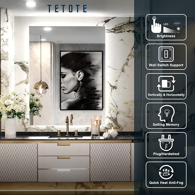 TETOTE 28 x 36 Inch LED Backlit Mirror Bathroom - Image 7