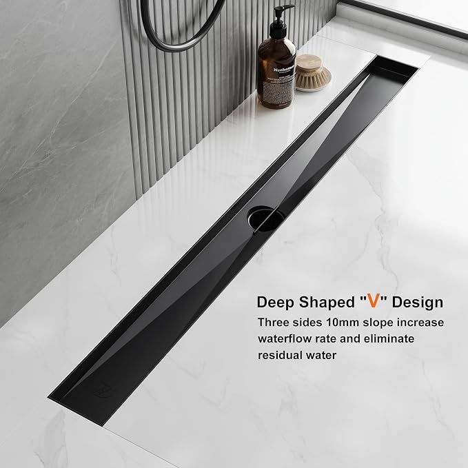 Neodrain 32 in Matte Black Linear Shower Drain, Rectangular Linear Shower Drain - Image 5