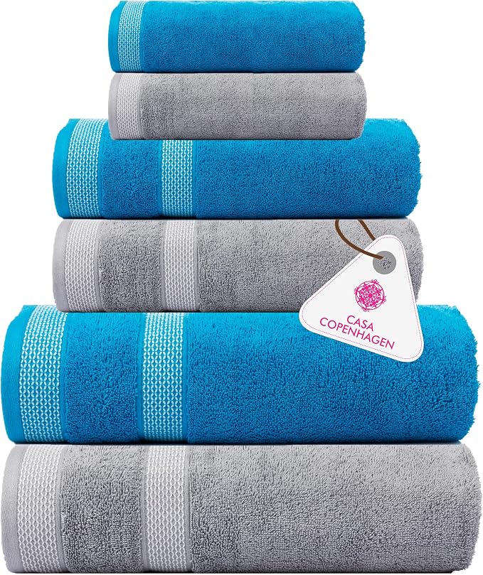 CASA COPENHAGEN Solitaire Mix 6 Pieces Towel Set- Grey Violet + Teal, 600 GSM by CASACOPENHAGEN