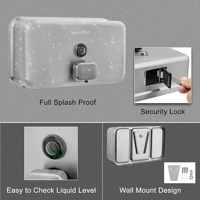 Wall Mounted Hand Soap Dispenser Bathroom, 1100ml 37oz Commercial Stainless - Image 4