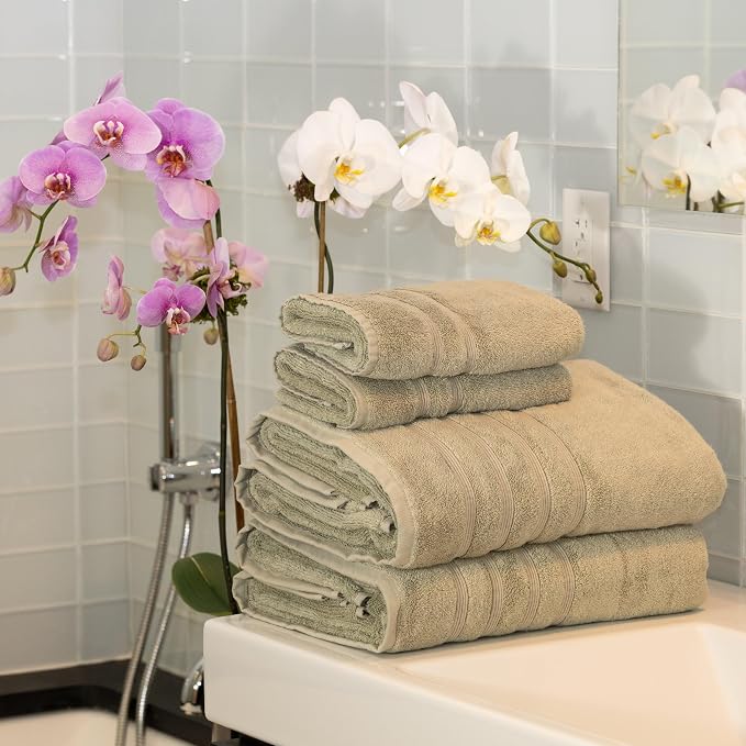 Mosobam Luxury Turkish 4pc XL Towel Set 35X70 16X30 Seagrass Green 700 GSM - Image 2
