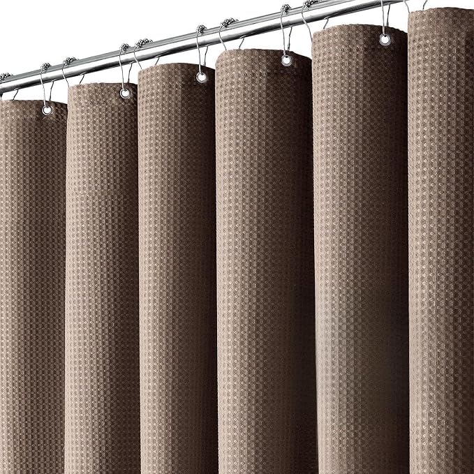 Inhousolu Fabric Shower Curtain Waffle Weave, 230 GSM Heavy Duty, Weighted Hem by INHOUSOLUHOMEDECOR