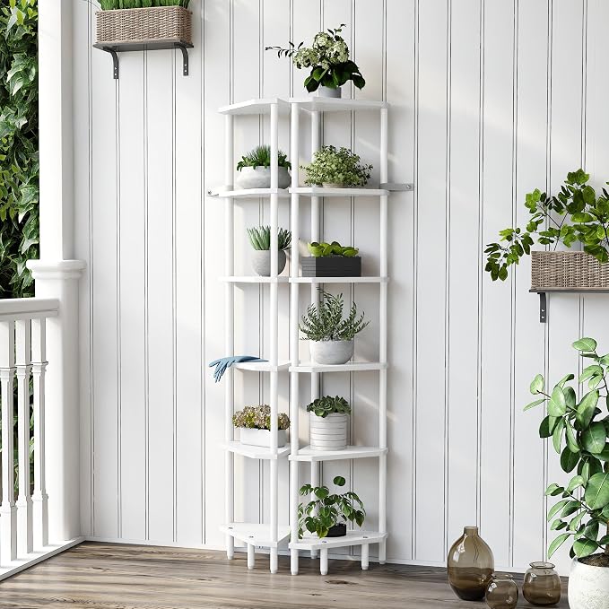 6 Tier Corner Shelf, 66.5'' Tall Standing Shelf, Narrow Display Shelf Stand - Image 4