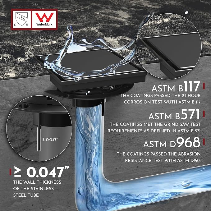 WEBANG 6 Inch Square Shower Drain Black Floor Drain - Image 5