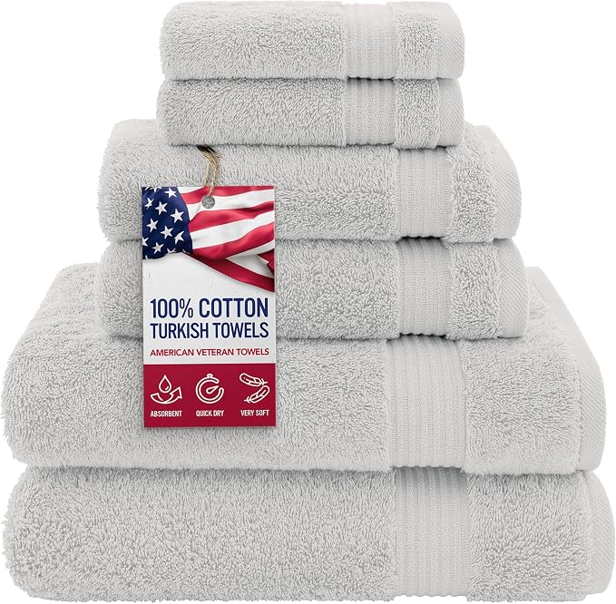 American Veteran Towel, 100% Cotton Turkish 6 Piece Towel Set, Luxury Towels by American+Veteran+Towel