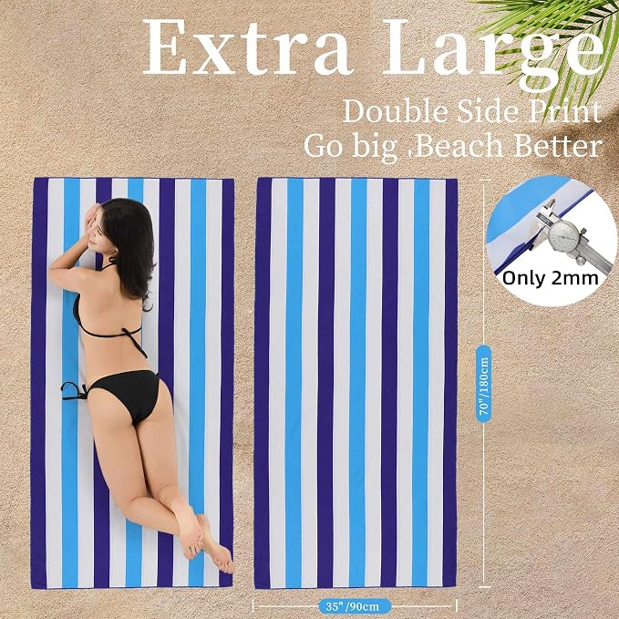 Microfiber Extra Large, Oversized Beach Towels -4 Pack XL Quick Dry Blue Pink - Image 2