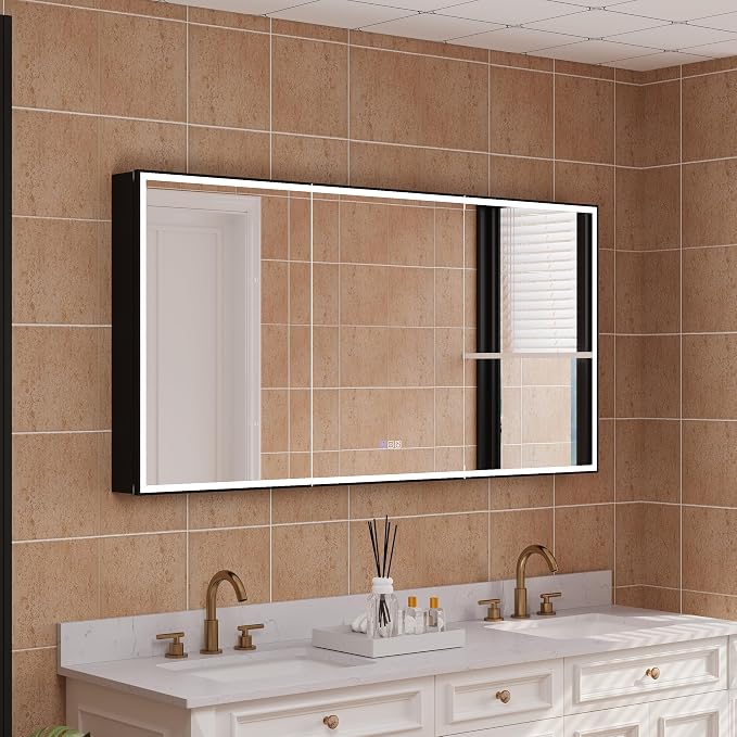 WELLFOR 60" X 30" LED Mirrored Medicine Cabinet, Medicine Cabinets - Image 3