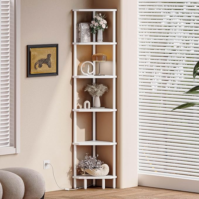 6 Tier Corner Shelf, 66.5'' Tall Standing Shelf, Narrow Display Shelf Stand - Image 5