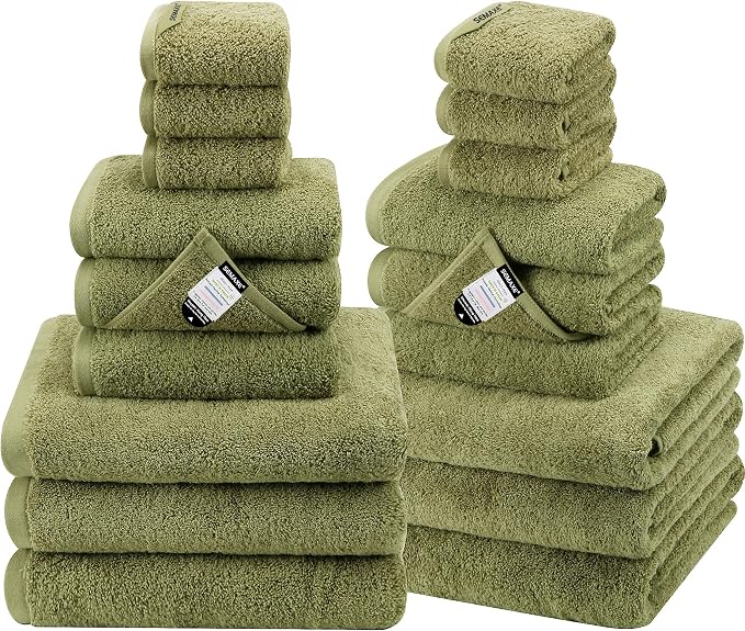 SEMAXE 18-Pack Bath Towel Set Include 6 Bath Towels, 6 Hand Towels, 6 Wash by SEMAXE
