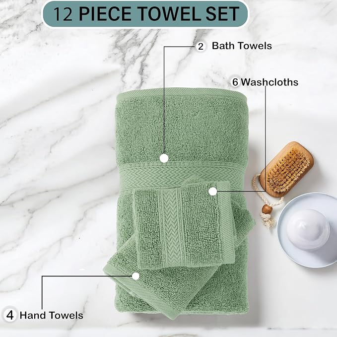 HILLFAIR 12-Piece Cotton Bath Towel Set - Image 2