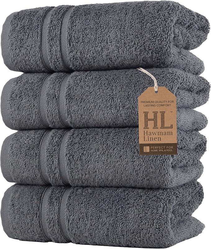 Hawmam Linen Cool Grey Hand Towels 4-Pack by HawmamLinen