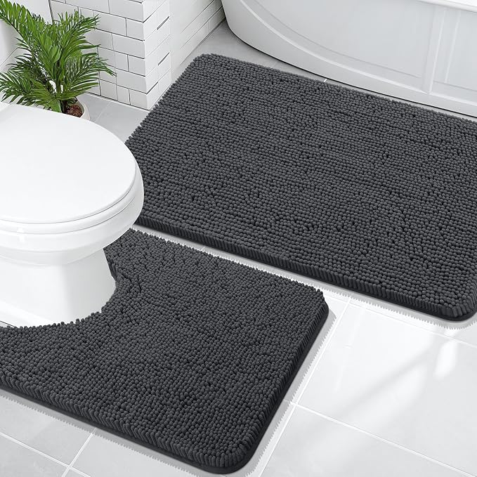 OLANLY Bathroom Rugs Sets 2 Piece, Soft Absorbent Chenille Bath Mats and by OLANLY