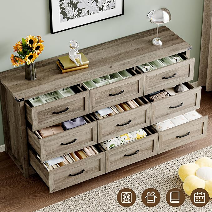 9-Drawer Dresser for Bedroom, Modern Wooden Chest of Drawers - Image 5