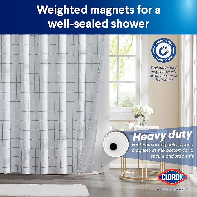 CLOROX Bathroom Waffle Windowpane Pattern Shower Curtain - Image 7