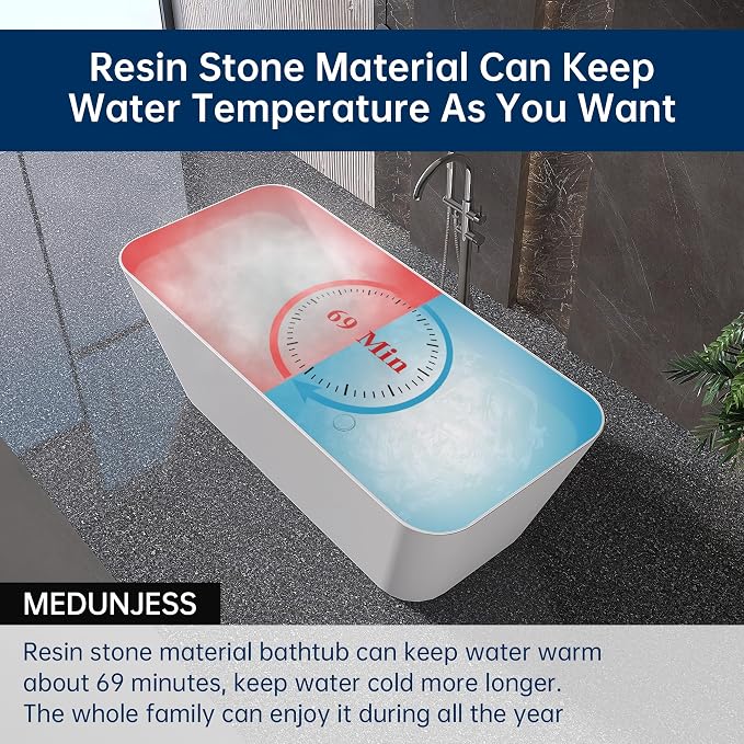 Stone Resin Freestanding Bathtub 67 ", Elegant Oval Shape Soaking Tub, Solid - Image 9