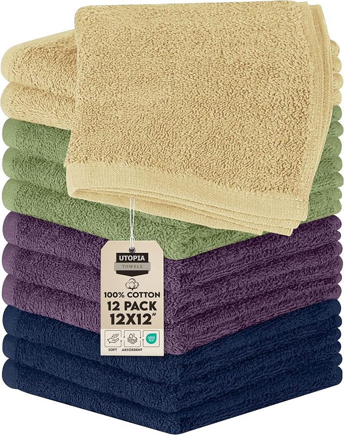 Utopia Towels 12 Pack Cotton Washcloths Set, 100% Ring Spun Cotton, Premium by UTOPIATOWELS