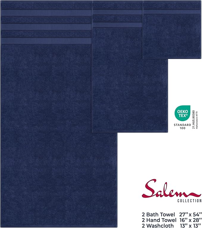 American Soft Linen Salem Turkish Bath Towel Set, 100% Cotton 600 GSM 6 Piece - Image 4