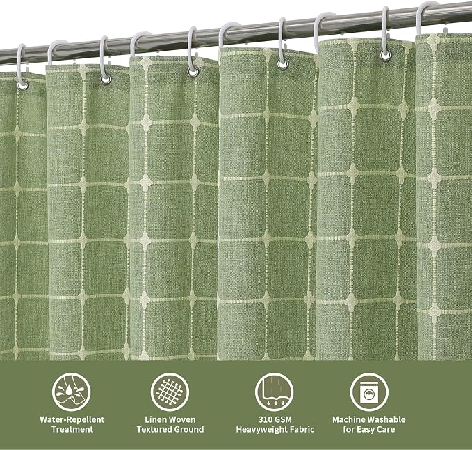 MitoVilla Sage Green Boho Farmhouse Shower Curtains - Image 3