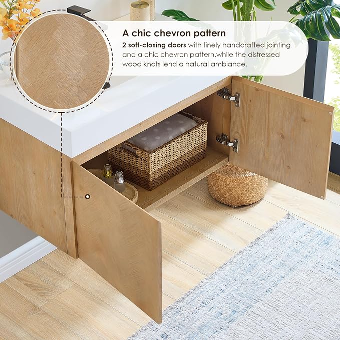 36 Inch Floating Sink Bathroom Vanity Wall Mount Single Vanities Overflow - Image 6