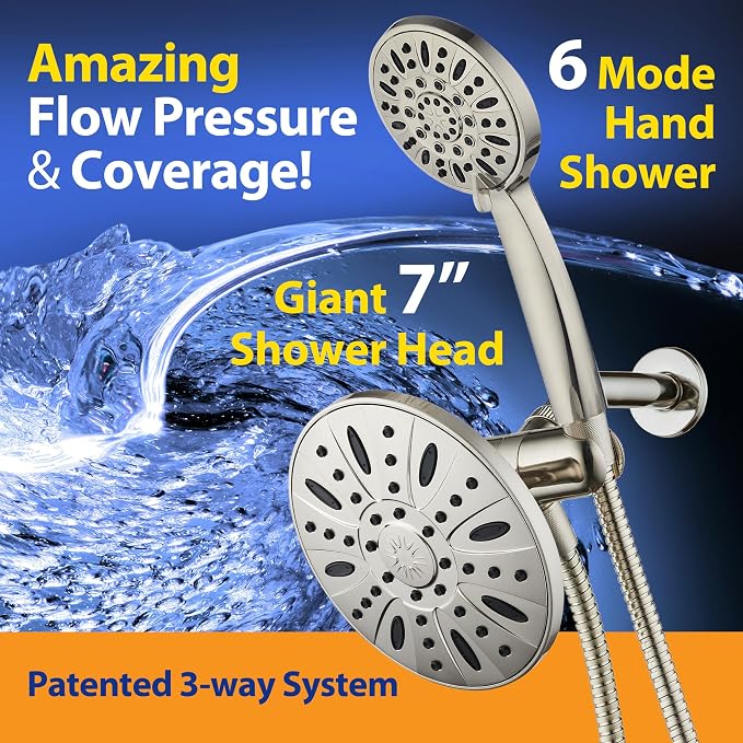 AquaDance 7" Premium High Pressure 3-Way Rainfall Combo Combines The Best of - Image 2