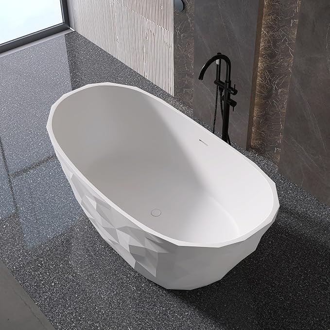 64'' Stone Resin Solid Surface Freestanding Bathtub, Modern Elegant Design - Image 3