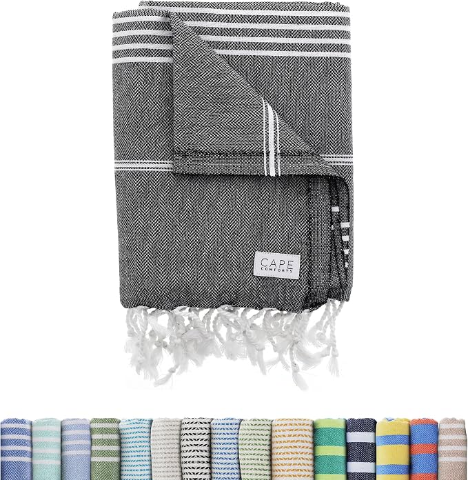 Large Turkish Beach Towel, Classic Black by CapeComforts