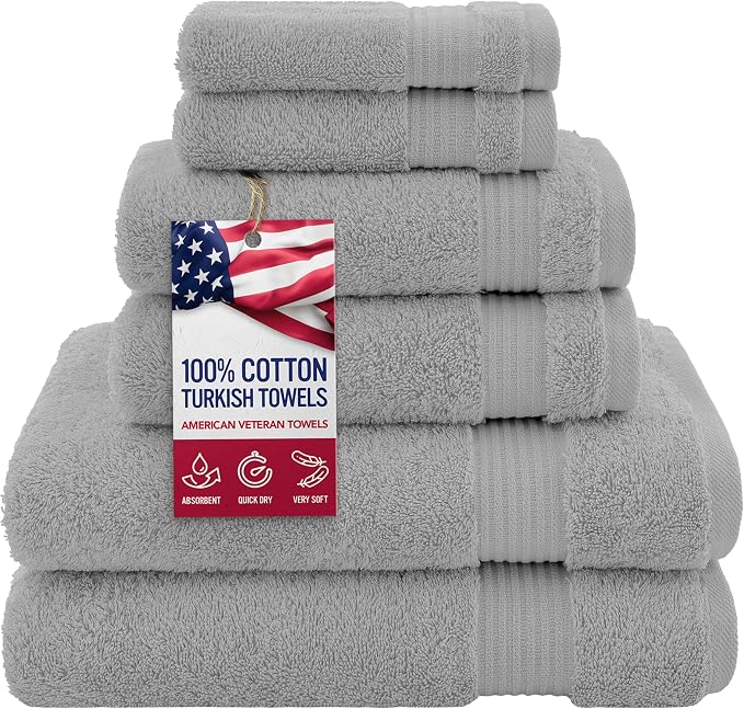 American Veteran Towel, 100% Cotton Turkish 6 Piece Towel Set, Luxury Towels by American+Veteran+Towel