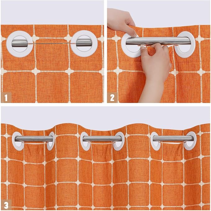 MitoVilla No Hooks Needed Orange Boho Shower Curtain - Image 4