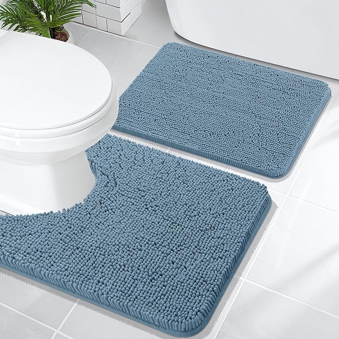 OLANLY Bathroom Rugs Sets 2 Piece, Soft Absorbent Chenille Bath Mats and by OLANLY