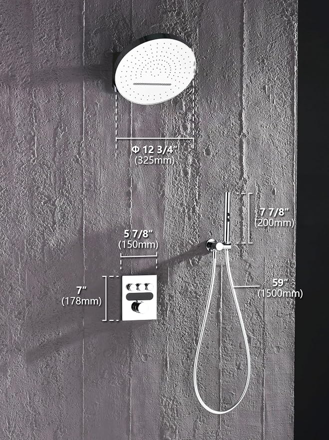 Lefton Shower System in Fahrenheit Display, 13” Overhead Round Rainfall Shower - Image 7