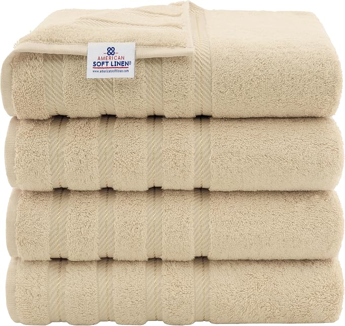 American Soft Linen Luxury 4 Piece Bath Towel Set, 600 GSM 100% Cotton Turkish by AmericanSoftLinen
