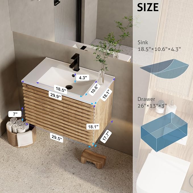 eclife 30" Floating Bathroom Vanity - Image 2