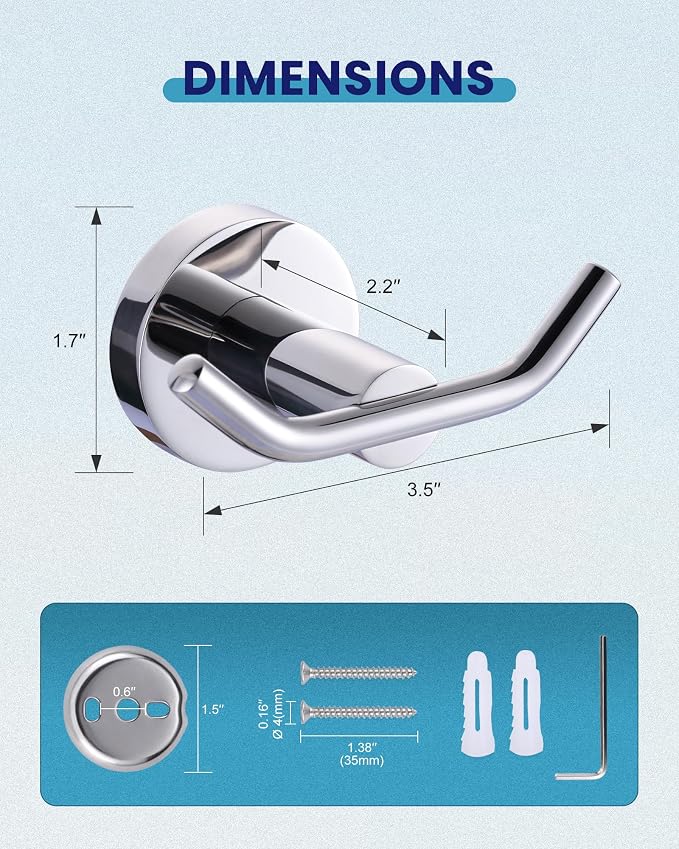 ARCORA Stainless Steel Towel Hooks: Chrome Towel Hooks - Image 6