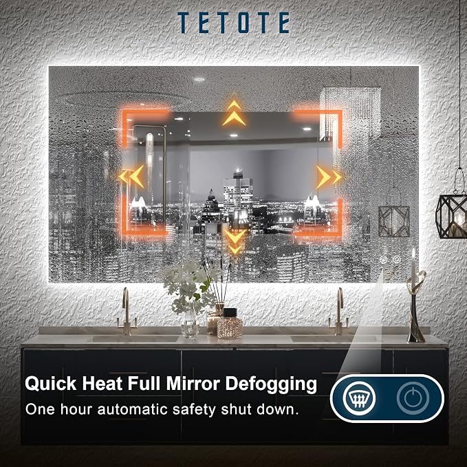 TETOTE 40 x 24 Inch LED Backlit Bathroom Vanity Mirror - Image 4