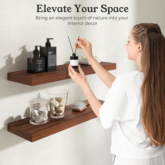 Floating Shelves for Wall, 9.3" Deep Wall Mounted Rustic Wood Shelves for - Image 4