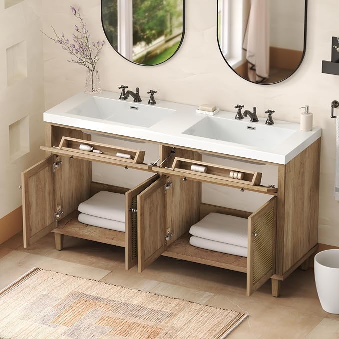 60 Inch Bathroom Vanity with Double SMC Sink Combo Set, Large Double Sink - Image 7