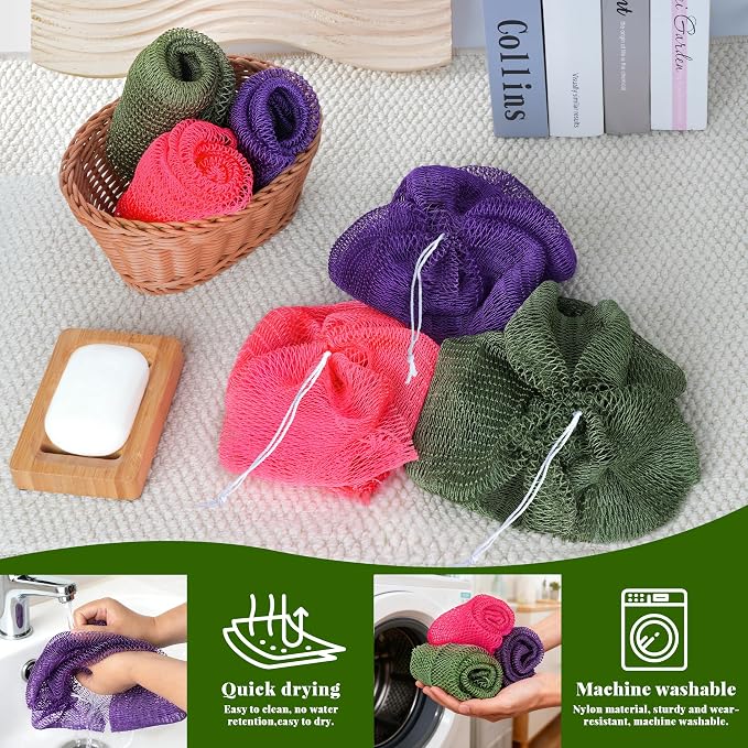 African Net Sponge Authentic, 3 Pieces Exfoliating Scrubber Bath Sponge - Image 5