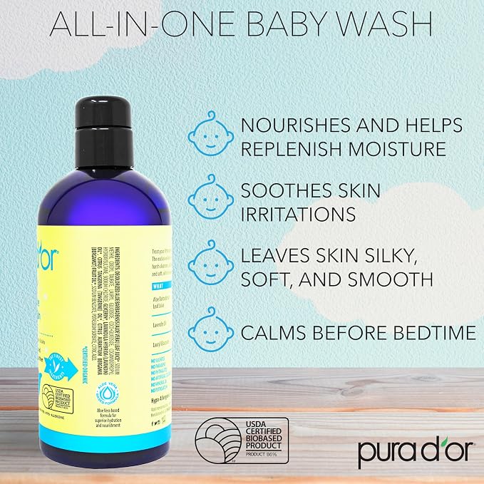 PURA D'OR All-in-One Baby Wash USDA Biobased, Zero Sulfates, No Artificial - Image 2