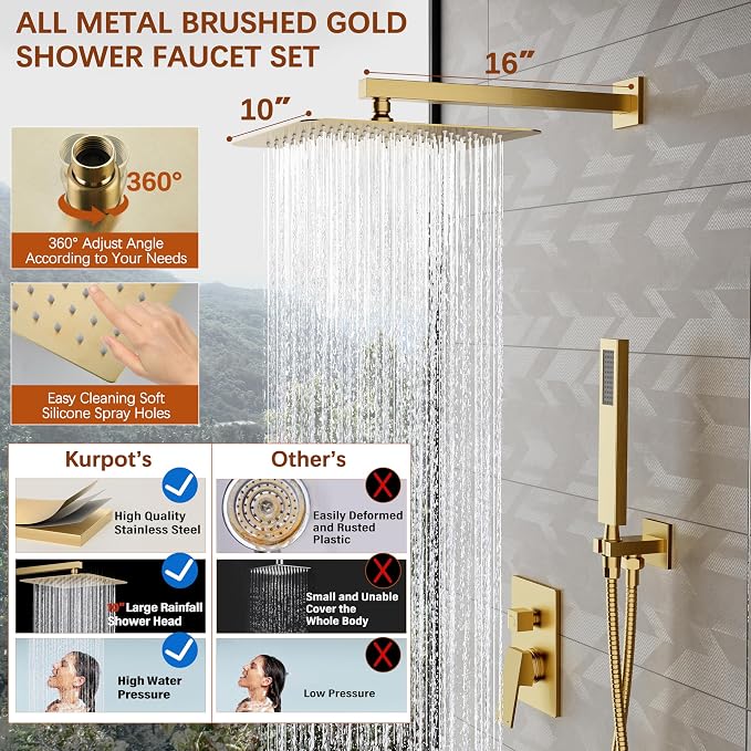Gold Shower System, Bathroom Brushed Gold Shower Faucet Set - Image 3