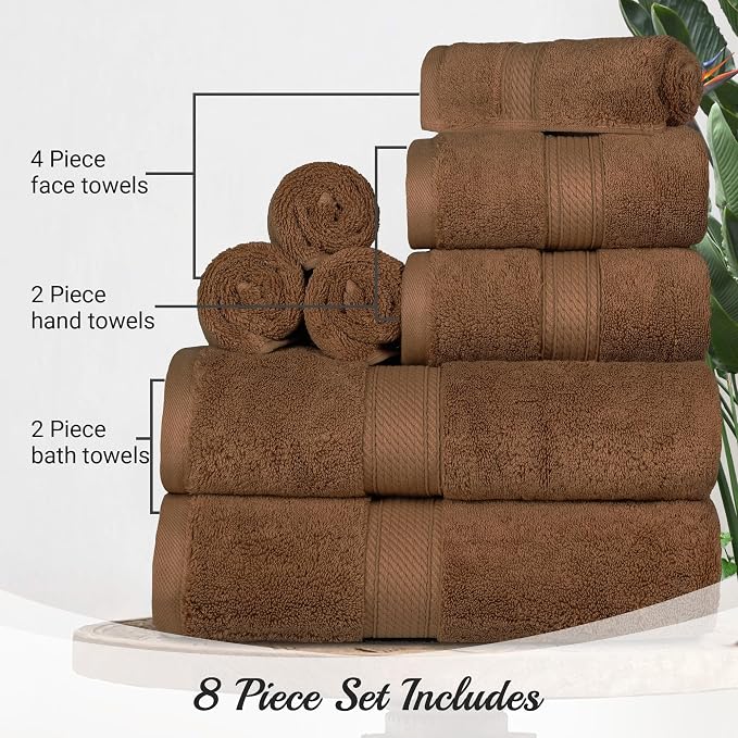 Superior Egyptian Cotton Pile 8 Piece Towel Set, Includes 2 Bath, 2 Hand - Image 4