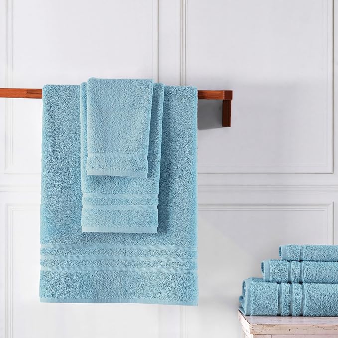 Hawmam Linen Light Blue 6 Piece Bath Towels Set - Image 4