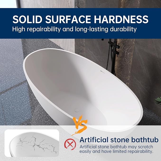 71'' Resin Stone Soaking Bathtub Freestanding Bathtub Solid Surface Modern Tubs - Image 4