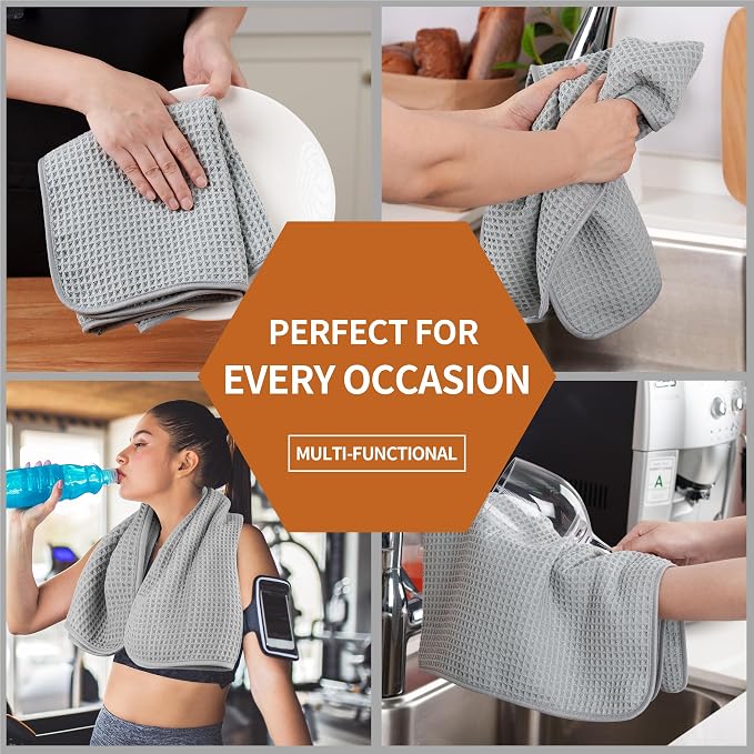 Microfiber Waffle Hand Towels, 4 Pieces, Fast Drying, Lint Free - Image 7