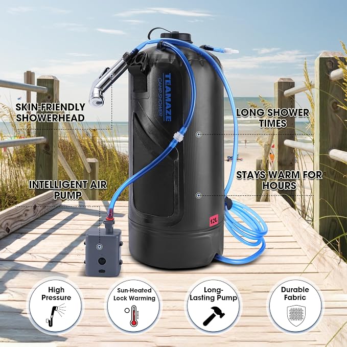 Teamaze Camping Shower, 12L Portable Camp Shower Bag - Image 2