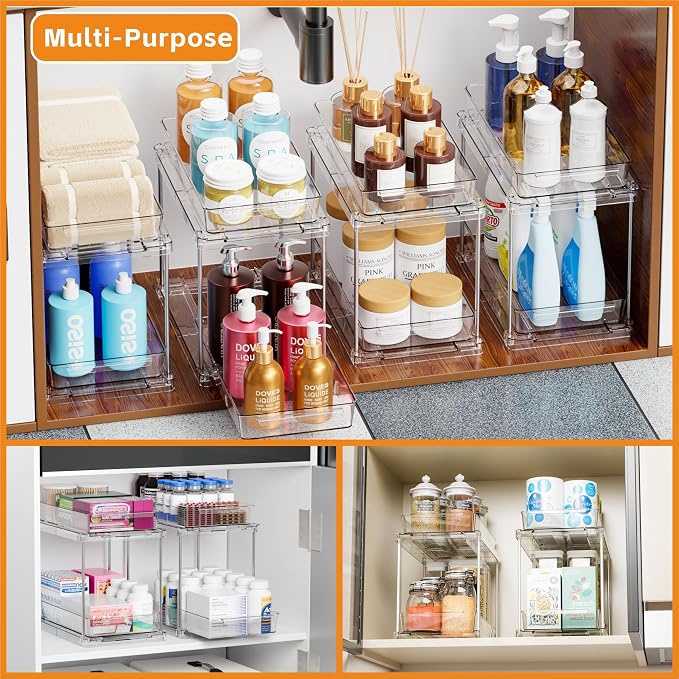 Yieach 4 Pack Under Sink Organizers and Storage, Two Tier Pull Out Cabinet - Image 2