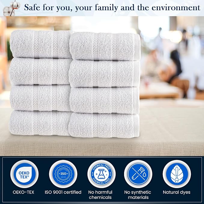 HALLEY Turkish 8 Pack Premium Washcloths 650 GSM Highly Absorbent Super Soft - Image 3