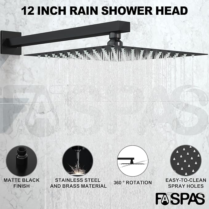 Shower System with Tub Spout, Shower Faucet Set with 12 Inch Rain Showerhead - Image 2